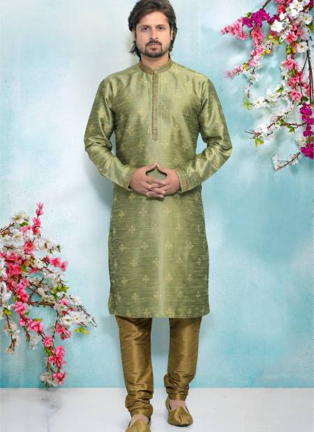 Green Colour Party And Function Wear Traditional Pure Jaquard Silk Brocade Kurta Pajama Redymade Collection 1032-8373